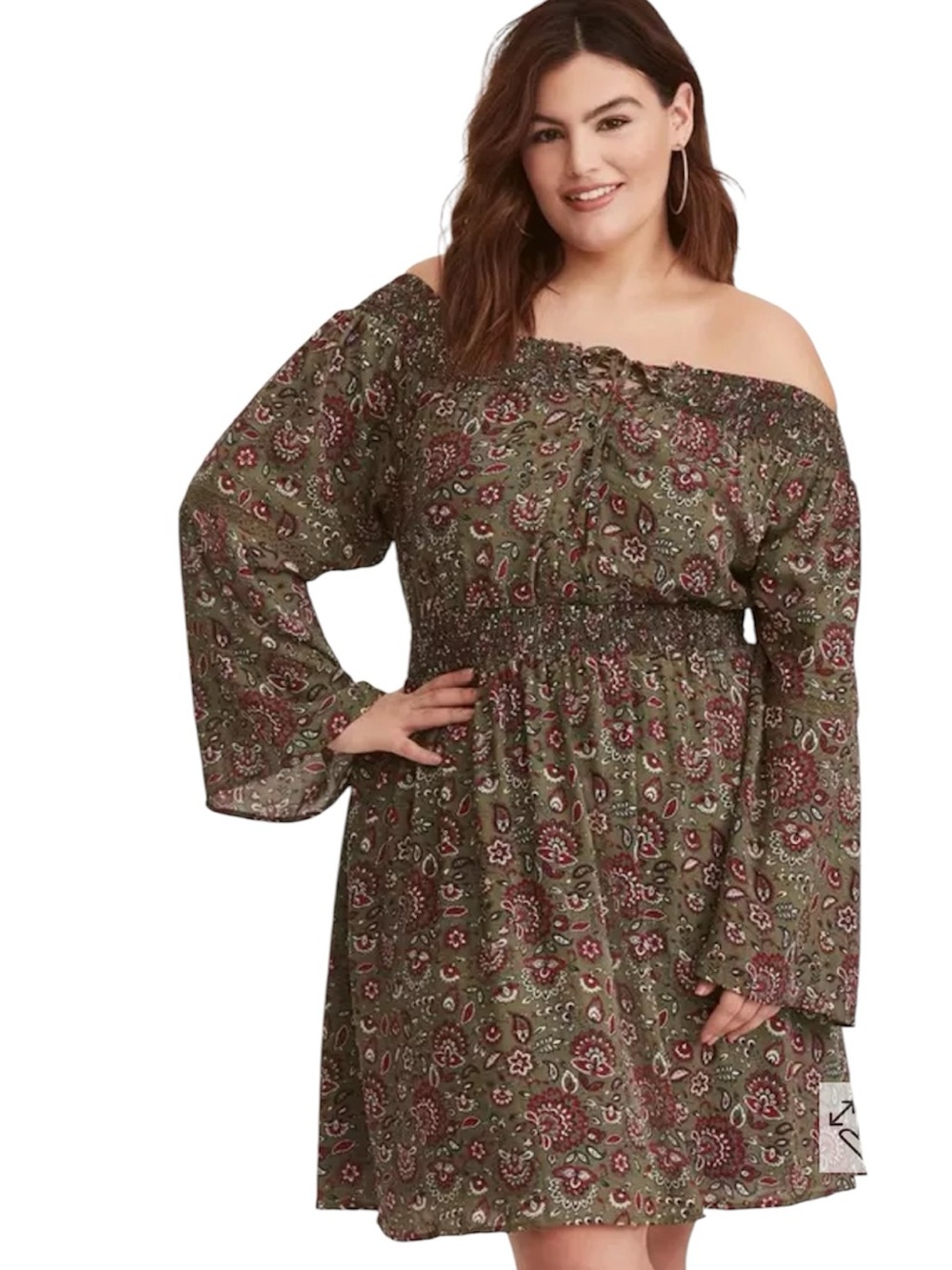 Torrid Multi Color Floral Off Shoulder Lace Up Challis Skater Dress Green 3
